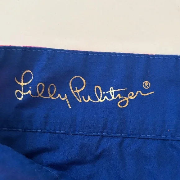 Lilly Pulitzer Pink, Blue & Green Flamingo Print Scalloped Hem Shorts - Picture 4 of 4